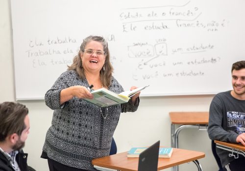 Professor teaching Portuguese